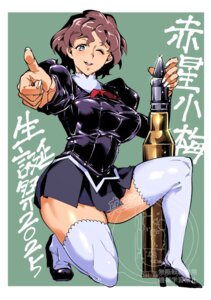 agent_aika aika_(series) akaboshi_koume black_delmo cosplay girls_und_panzer heels official_watermark shinkuukan_(tetsuo3) skirt_lift thighhighs uniform