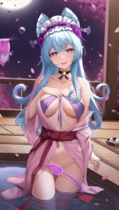 bikini_top genshin_impact mu_xue nopan onsen open_shirt pointy_ears swimsuits tail wet yukata yumemizuki_mizuki