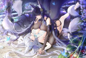 animal_ears azur_lane kitsune meisansan musashi_(azur_lane) no_bra shinano_(azur_lane) symmetrical_docking tail thighhighs
