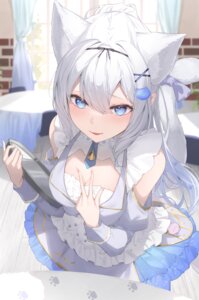Rating: Questionable Score: 42 Tags: amashiro_koiro animal_ears cleavage koyokurosuki maid nekomimi tail waitress User: Anonymous