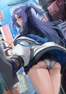 ass blue_archive cameltoe halo hayase_yuuka kuutamo pantsu pussy_juice seifuku skirt_lift thong