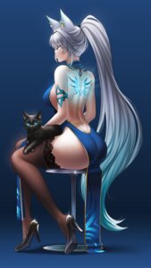 animal_ears ass dress feixiao fishnets heels honkai:_star_rail luunamito neko no_bra nopan tattoo thighhighs