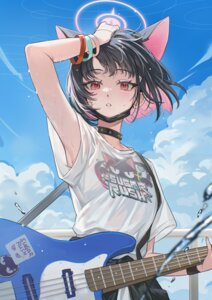 animal_ears blue_archive guitar halo kyouyama_kazusa nekomimi see_through tagme uniform wet wet_clothes
