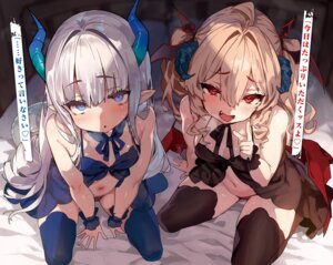 Rating: Questionable Score: 45 Tags: devil horns lingerie pantsu pointy_ears see_through shiokonbu tail thighhighs wings User: kiyoe