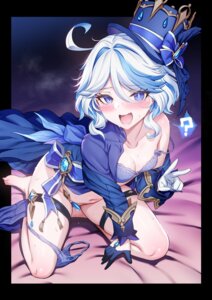 bra furina garter genshin_impact heterochromia m-da_s-tarou open_shirt pantsu panty_pull wet