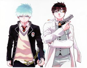Rating: Safe Score: 3 Tags: ao_no_exorcist bandages eyepatch gun katou_kazue male megane okumura_rin okumura_yukio seifuku sweater sword User: Reverseshin