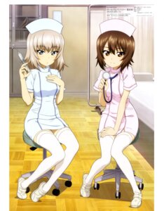 Rating: Safe Score: 16 Tags: aoyagi_akira girls_und_panzer itsumi_erika nishizumi_maho nurse skirt_lift thighhighs User: drop