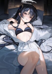 blue_archive bra halo lingerie loli open_shirt robe ryuuge_kisaki smilesmile1312 wet