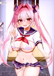 bikini erect_nipples panty_pull seifuku shirt_lift sino_rameko skirt_lift swimsuits undressing