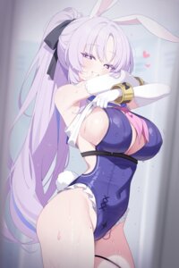 animal_ears bunny_ears deyui erect_nipples shia_(stella_sora) stella_sora swimsuits tail undressing vibrator wet