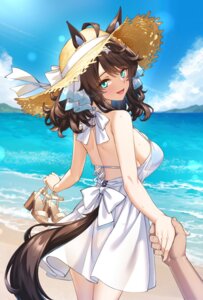 animal_ears bikini daring_tact_(umamusume) dress heels merufena see_through summer_dress swimsuits tail uma_musume_pretty_derby wet