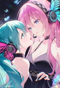Rating: Questionable Score: 43 Tags: dress hatsune_miku headphones magnet_(vocaloid) megurine_luka no_bra takimi vocaloid yuri User: VigorousMMM