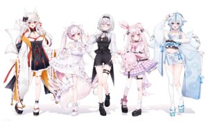 amama_nia animal_ears bandaid bunny_ears dress felicia_lulufleur garter hagoromo_mayo indie_virtual_youtuber japanese_clothes kitsune lolita_fashion megane miko_suuuuu no_bra see_through tail thighhighs urameshi_conta usatama_amyu