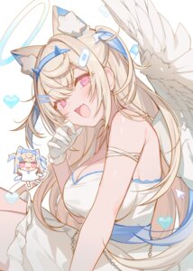 angel animal_ears bandaid chibi dress fuwawa_abyssgard hololive hololive_english horns icomochi inumimi no_bra skirt_lift tail wings