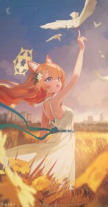 animal_ears blue_archive dress halo iochi_mari nekomimi rescat skirt_lift summer_dress