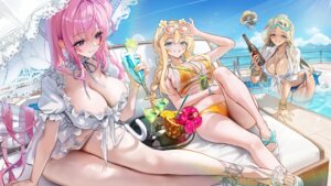 bikini centi_(nikke) dorothy_(nikke) dress_shirt goddess_of_victory:_nikke megane mell_(dmwe3537) open_shirt see_through swimsuits tove umbrella wet wet_clothes wings