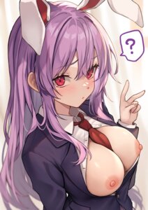 Rating: Questionable Score: 10 Tags: animal_ears breasts bunny_ears nipples no_bra open_shirt reisen_udongein_inaba seifuku touhou wowoguni User: Arsy