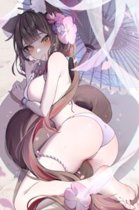 animal_ears ass bikini blue_archive garter halo kitsune kosaka_wakamo swimsuits tagme tail thong umbrella