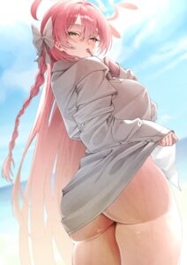 blue_archive bottomless dress_shirt halo mikelee0614 shirt_lift urawa_hanako wet