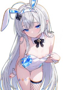 animal_ears bunny_ears bunny_girl fishnets loli no_bra pasties pointy_ears rafi stella_sora tattoo thighhighs tyrant_(female) undressing