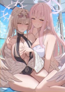 Rating: Questionable Score: 50 Tags: angel bikini blue_archive hanma_amnah kirifuji_nagisa megane misono_mika swimsuits wet wings yuri User: whitespace1