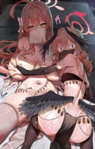 angel ass blue_archive halo piukute062 see_through shimoe_koharu topless urawa_hanako wet wings