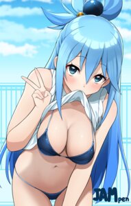 aqua_(konosuba) bikini jampen kono_subarashii_sekai_ni_shukufuku_wo! shirt_lift swimsuits