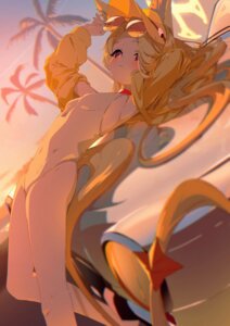 animal_ears blue_archive halo kazueru kitsune loli megane swimsuits tail yurizono_seia