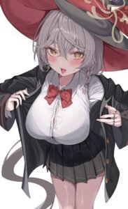 blue_archive bra halo harune_rane open_shirt see_through seifuku shirao_eri undressing witch