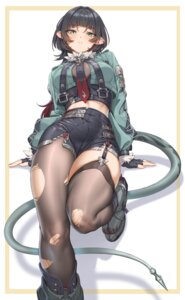 animal_ears fangxiang_cuoluan jane_doe see_through stockings tail thighhighs torn_clothes zenless_zone_zero