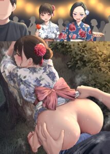 ass ass_grab kase_daiki nopan skirt_lift wet yukata