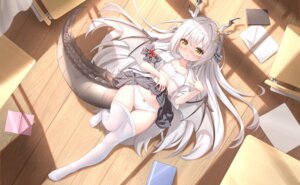 bra cameltoe horns loli open_shirt pantsu pantyhose pointy_ears qian_hen seifuku skirt_lift tail wings