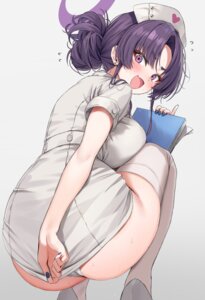 Rating: Questionable Score: 13 Tags: ass blue_archive halo kadenokouji_yukari kuria_(clear_trip_second) nurse pantsu skirt_lift thighhighs User: Spidey