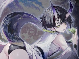 horns pantsu pointy_ears pussy_juice sarashi skirt_lift tagme tail