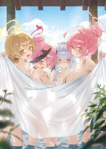 ajitani_hifumi blue_archive halo kokko_(kokko3045) loli naked onsen shimoe_koharu shirasu_azusa urawa_hanako wet wings