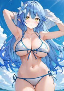 bikini elf hololive otokucha pointy_ears swimsuits towel yukihana_lamy