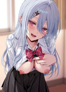 bra breasts hizuki_higure nipples open_shirt seifuku undressing