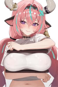 animal_ears bandaid breast_hold erect_nipples genshin_impact horns no_bra tattoo varesa vitaminechan