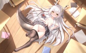 breasts horns loli nipples no_bra nopan open_shirt pantyhose pointy_ears pussy pussy_juice qian_hen see_through seifuku skirt_lift tail uncensored wings