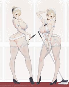garter_belt heels maid megane no_bra stockings suerte thighhighs