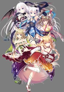 animal_ears fishnets garter iris_(neko-nin_exheart_spin!) japanese_clothes kitsune kouga_io makibishi_nanako neko-nin_exheart neko-nin_exheart_spin!_2 nekoe_chika nekomimi no_bra see_through stockings tail takano_yuki thighhighs touka_(neko-nin_exheart_spin!) transparent_png whirlpool wings