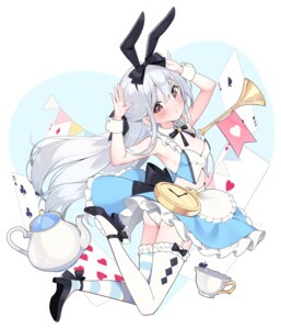 Rating: Questionable Score: 31 Tags: alice alice_in_wonderland animal_ears bunny_ears cosplay garter hamaken. heels loli no_bra pantsu skirt_lift stockings thighhighs User: himeno_nanako