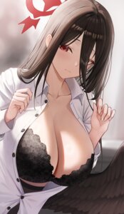 Rating: Questionable Score: 41 Tags: angel blue_archive bra dress_shirt halo hanekawa_hasumi lingerie mi_rong_abmiron open_shirt pantyhose wings User: VigorousMMM