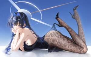 dress halo heels hololive hololive_english lyusiola no_bra nopan ouro_kronii pantyhose see_through