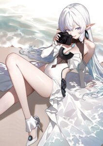 Rating: Questionable Score: 7 Tags: dress eco_376124 elf heels no_bra pointy_ears see_through skirt_lift User: BattlequeenYume