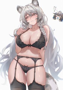 Rating: Questionable Score: 50 Tags: animal_ears arknights bra c113oreo chibi garter_belt kjera_(arknights) lingerie pantsu pramanix_(arknights) stockings tail thighhighs User: VigorousMMM