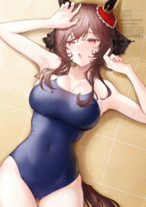 adversarial_noise animal_ears gentildonna_(umamusume) huziko official_watermark school_swimsuit swimsuits tail uma_musume_pretty_derby wet