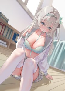 bra erect_nipples firefly honkai:_star_rail kururu_(qqqqq59508750) open_shirt see_through seifuku skirt_lift thighhighs