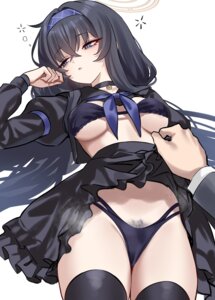 blue_archive bra cameltoe halo kozeki_ui loli pantsu pubic_hair seifuku shigure shirt_lift skirt_lift thighhighs