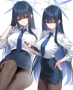 Rating: Questionable Score: 9 Tags: blue_archive dress_shirt halo joumae_saori pantyhose shigure skirt_lift User: VigorousMMM